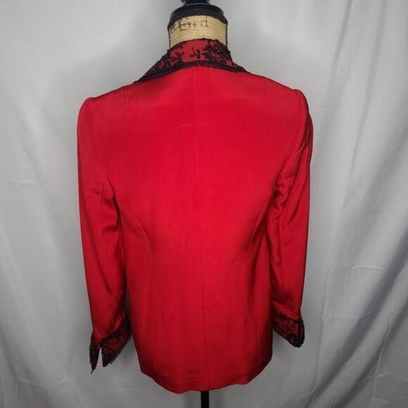 Vintage  Mira Couture Red Black Lace Soft Goth Designer Blazer - Picture 4 of 16